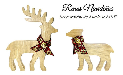 Adorno Navideño Pareja De Renos Madera Melamina 15mm Monarca