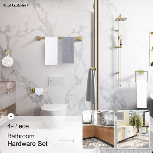 Toallero Dorado De 4 Piezas, Accesorios De Baño, Soporte Par