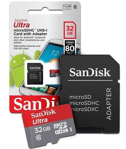 Cartáo Micro Sd Ultra 32gb Classe 10 Sandisk 80 Mbs Original