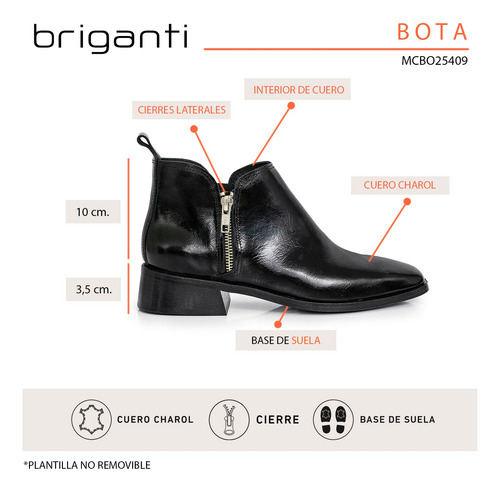 Bota Mujer Cuero Charol Botineta Botita Zapato Taco Briganti