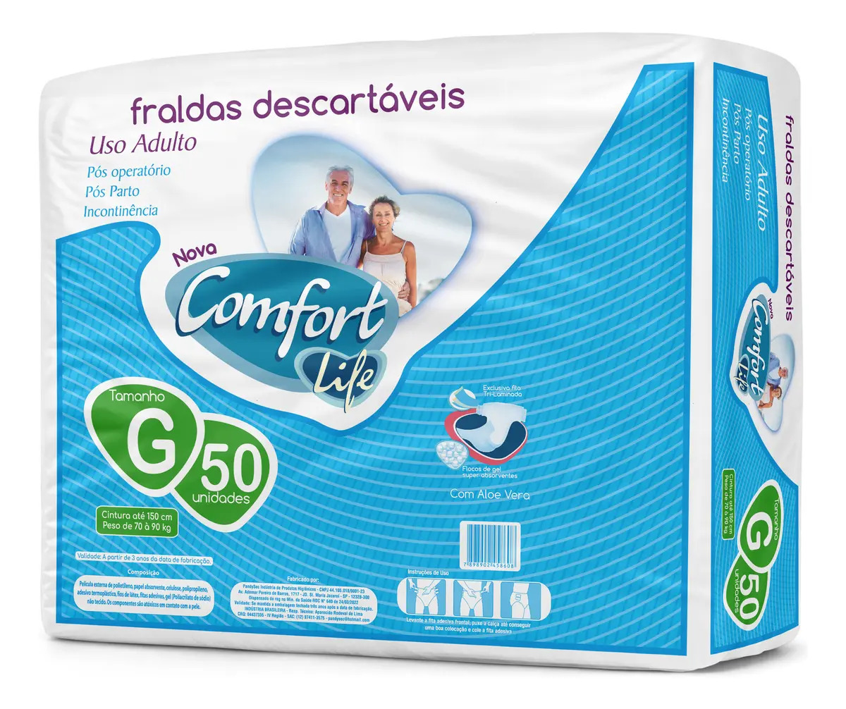Fralda Geriátrica Adulto G Comfort Life Com 50 Unidades Tamanho Grande