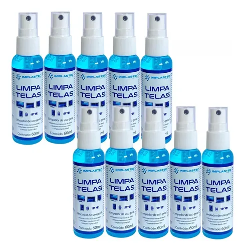 Kit 10 Limpa Telas Implastec 60ml Antiestático TV PC Celular Líqu...