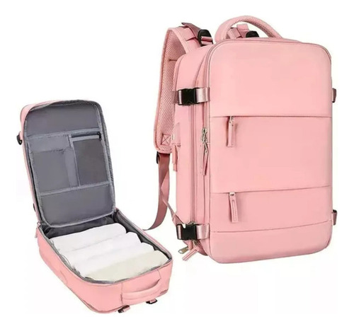 Mochila de viagem grande multifuncional de 17,7 polegadas rosa