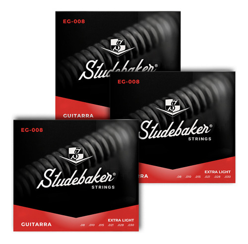 Kit 3 Encordoamento Guitarra Studebaker Strings 08 Light