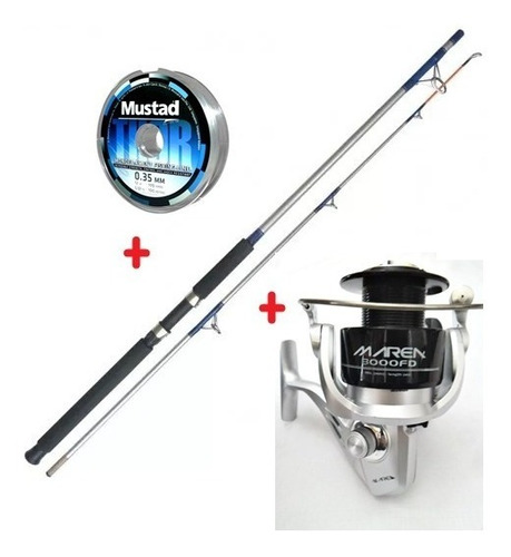 Combo Caña Super Cast 2.1 Mts + Reel + Tanza Ideal Pesca Mar