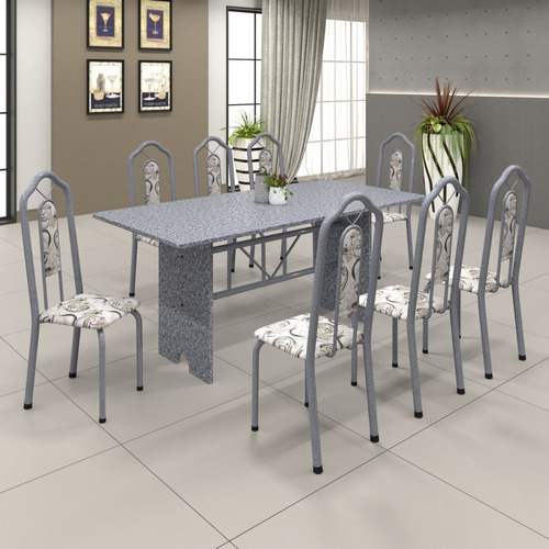 Conjunto De Mesa 180x75cm Tampo Granito Com 8 Cadeiras