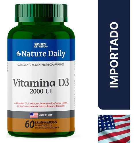 Vitamina D3 2000ui Made In Usa Nature Daily 60 Comprimidos Sabor Neutro
