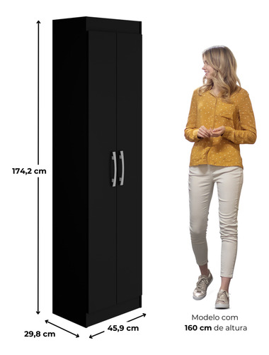 Guarda-roupa Multiuso Solteiro Compact Preto - Direto Sim