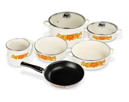 Bateria De Cocina Lesly Crema Decorada Cinsa 8 Pzas 