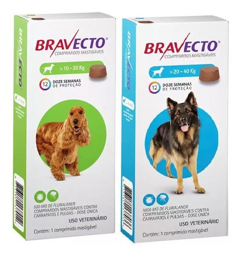 Bravecto (1) Unid 10 A 20kg + (1) Unid 20 A 40kg