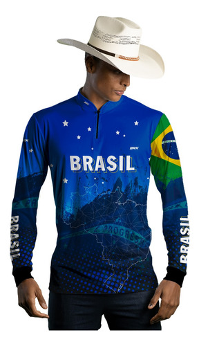 Camisa Brasil Azul Pesca Com Proteção Solar Uv50+