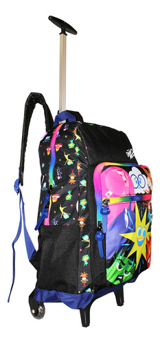 Mochila Estojo Divertidamente Rodinhas Infantil Escola Cor Preto Desenho Do Tecido Liso