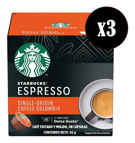 Capsulas Café Starbucks Espresso Colombia X3 Cajas De 12u