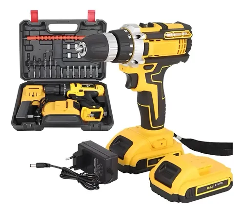 Parafusadeira Furadeira 48v 2 Baterias Bivolt Profissional Amarelo 127/220v 50hz/60hz