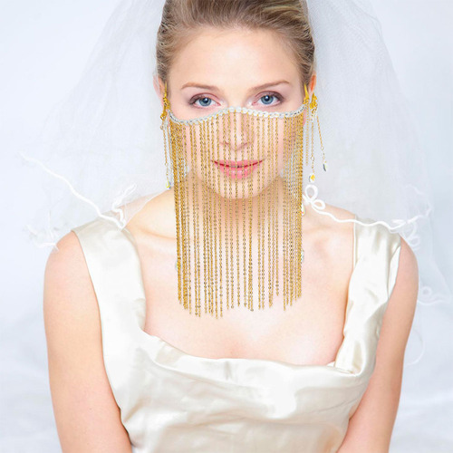 Velo Facial Único Con Cadena Hanfu Con Borlas Para La Oreja,