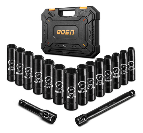 16 Pzas Juego De Dados De Impacto Profundo 3/8 Acc. 7-22mm