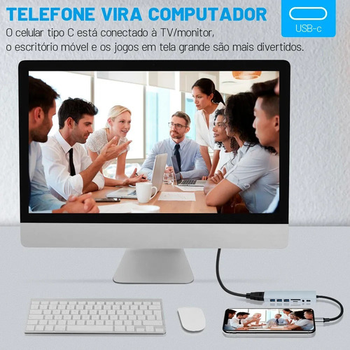 Adaptador Hub Usb E Tipo C Extensor 8 Em 1 Com Leitor Cartão