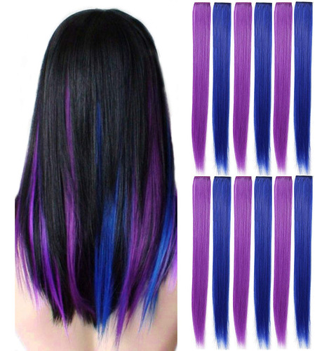 12 Extensiones De Cabello Sintetico Lacio De Colores De 22 P