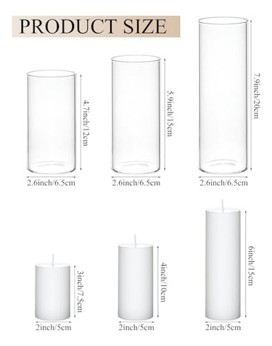 Velas De Pilar Y Cristal, Conjunto De 6 Velas De Pilar Blanc