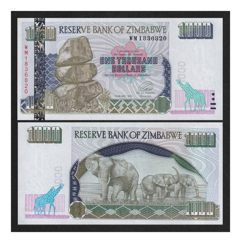 Grr-precioso Billete De Zimbabwe 1000 Dollars 2003-elefantes