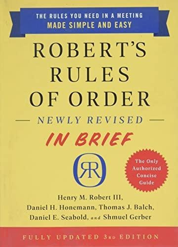 Robert's Rules Of Order Newly Revised In Brief, 3rd Edition 