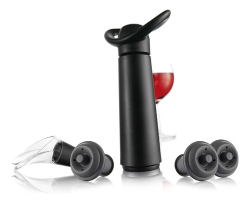 Bomba De Vacío Para Vino 3 Tapones Y 1 Servidor Vacu Vin Color Negro