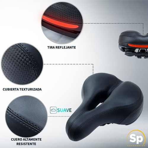Imagen 5 de 10 de Asiento Para Bicicleta Negro C/reflejante New Century Vazher