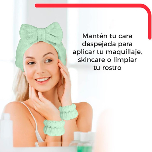 Kit Diadema Y Muñequeras Skincare Maquillaje Mascarilla Spa Color Celeste Color