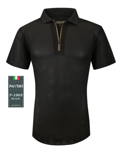 Playera Polo Caballero Marca Pavini Negra P1903 Original