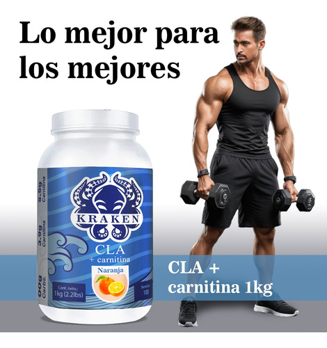 Cla + Carnitina 1kg Kraken 100 Servs Pre Entreno Sabores Naranja