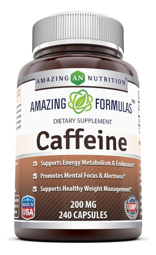 Amazing Formulas Caffeine 200mg Cafeína 240 Cápsulas Sabor Sin Sabor