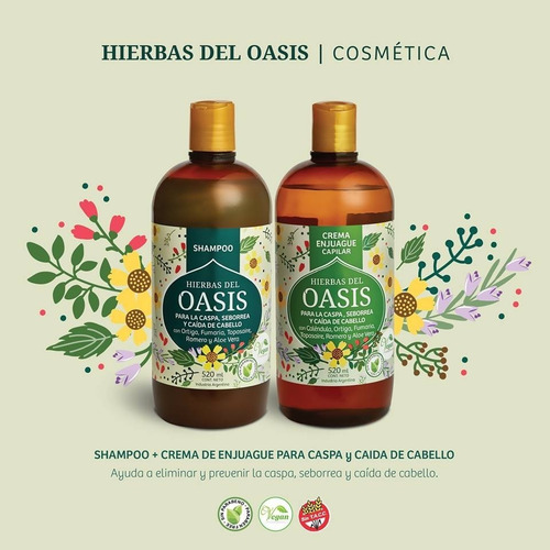 Imagen 3 de 3 de Shampoo Oasis P/ Caspa Seborrea Y Caída Vegan Sin Parabenos