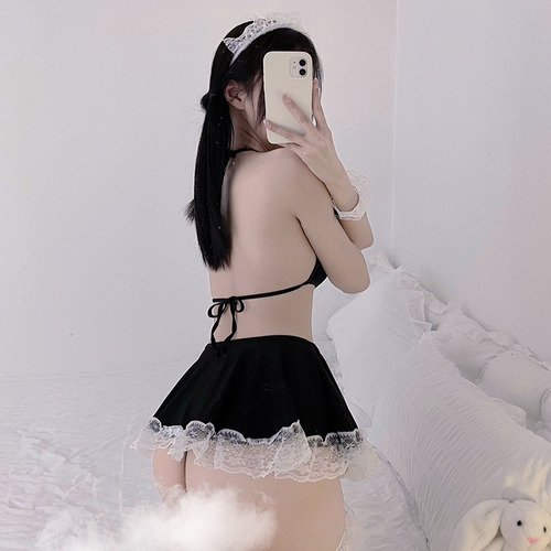 Traje De Sirvienta Dividido Baby Doll Con Encaje Lenceria