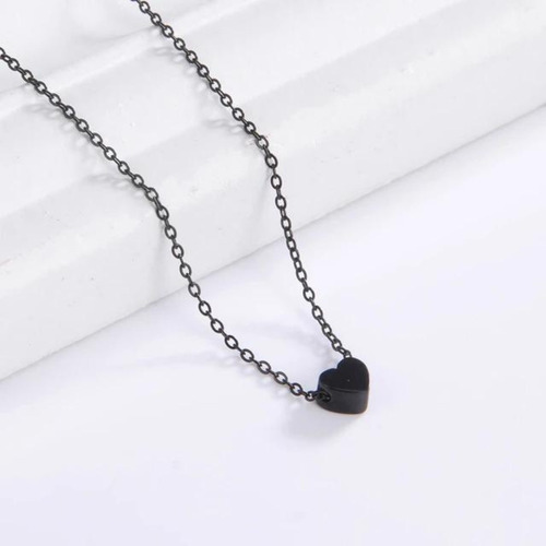 Imagen 5 de 8 de Collar Mujer Hombre Corazón Mini Minimalista Acero Negro