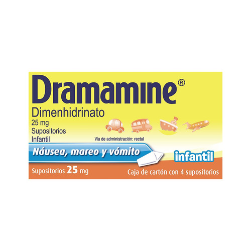 Supositorios Antimareo Dramamine Infantil 4 Piezas 25 Mg