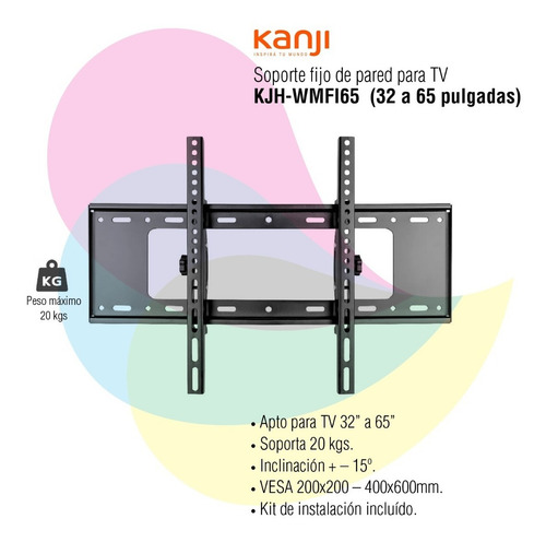 Imagen 2 de 5 de Soporte Fijo Kanji Kjh-wmfi65 De 32 A 65 Pulgadas Cuotas