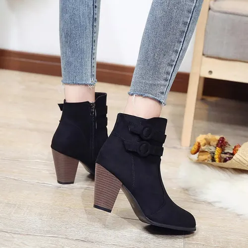 T Botas Cor S lida Ab46 Retro Flock Salto Medio u