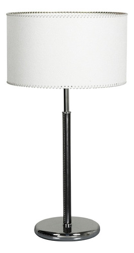Velador Moderno Tela Led Living Habitacion Cromado Mesa Lds Pantalla Cosida Blanco