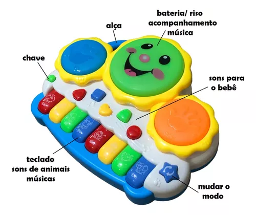 Piano Bateria Infantil Musical Brinquedo Microfone Luz Som Teclado