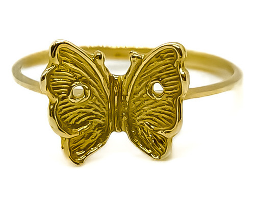 Anillo Exclusivo Mariposa Calada De Oro 18k T:15 