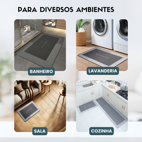 Tapete Mágico Antiderrapante Absorvente Para Banheiros Lavabos Cozinha Áreas Molhadas