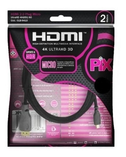Cabo Micro Hdmi X Hdmi 2.0 4k Hdr 19p 2m Go Pro 018-9410