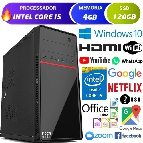 Imagem 1 de 3 de Cpu I5 Pc Torre Computador 4gb Ssd 120gb Com Nf + Mega Bônus