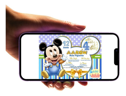 Invitación Digital Bautizo Mickey Mouse Imprimible