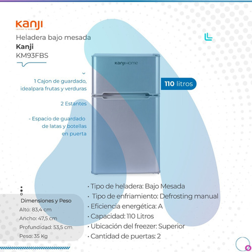 Heladera Kanji Bajo Mesada Con Freezer 110lts Km93fbs