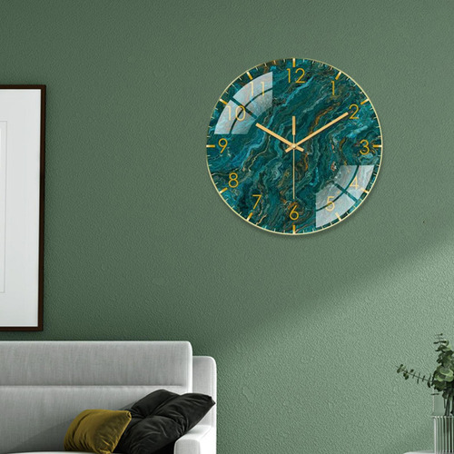 Reloj De Pared Marmoleado Sin 12 Pulgadas Redondo Para Verde