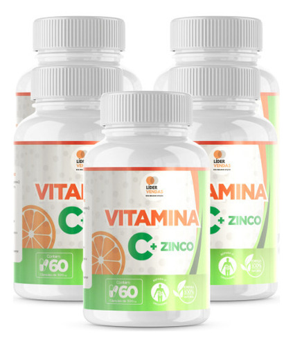 Vitamina C 500mg + Zinco 60 Cápsulas Kit Com 5 Potes Sabor Neutro