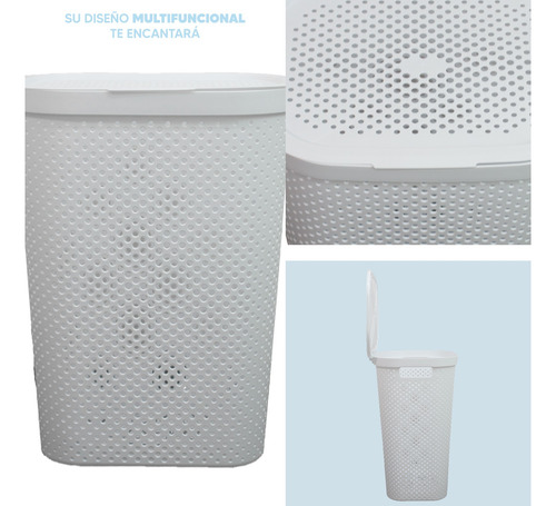 Set 4 Cestos Para Ropa 60l Blanco De Tapa Almacenamiento