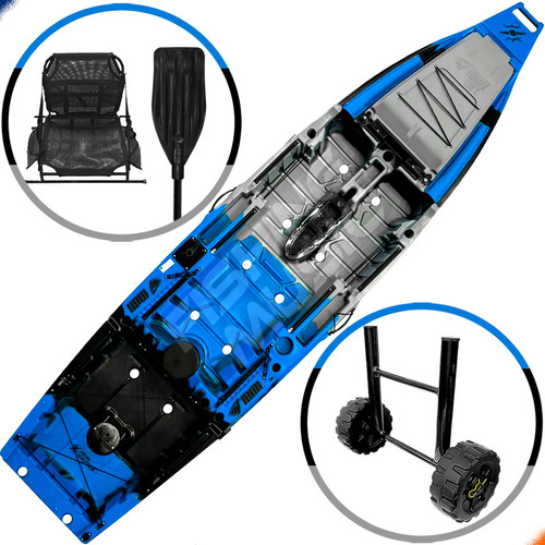 Caiaque De Pesca Iron 1187 + Carrinho De Transporte Cor Azul/preto/cinza
