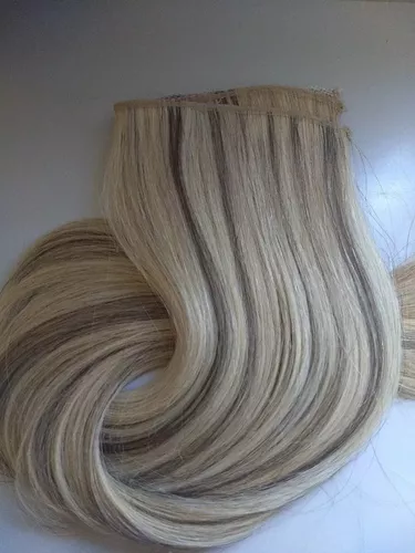 Cabelo Humano Loiro Platinado Mechado Nacional Tela 30g 60cm